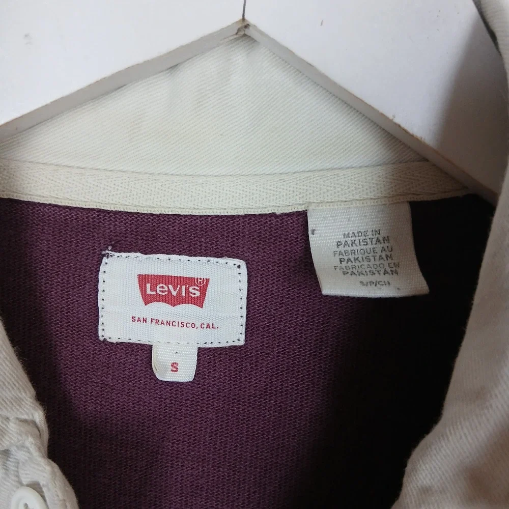 Levis Mens Colorblock Rugby Shirt Long Sleeve Logo Burgundy Navy Cream Size S
